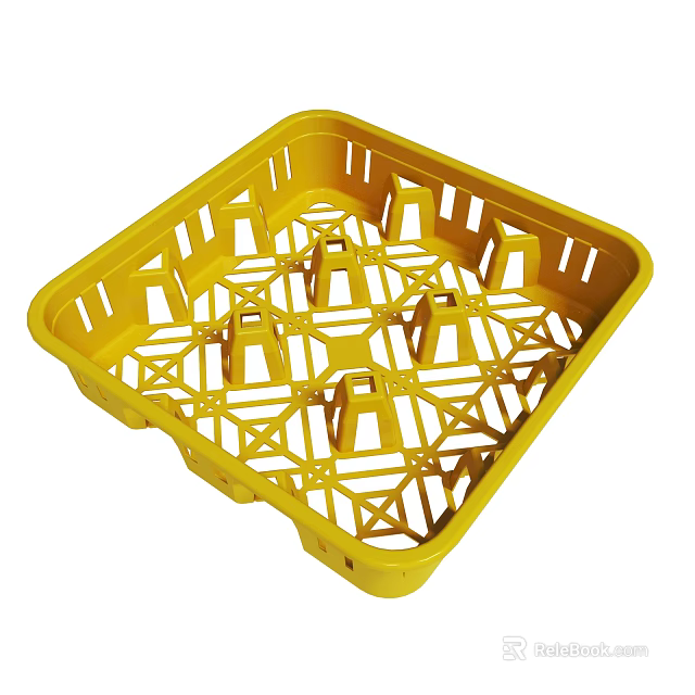 Yellow Plastic Tray With Lattice Design For Food Storage And Organization 3d model 