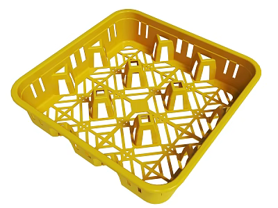 Yellow Plastic Tray With Lattice Design For Food Storage And Organization 3d model