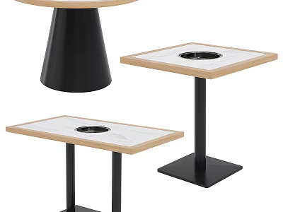 Modern Square And Round Dining Tables With Wooden Frames White Tabletops And Black Bases 3d model