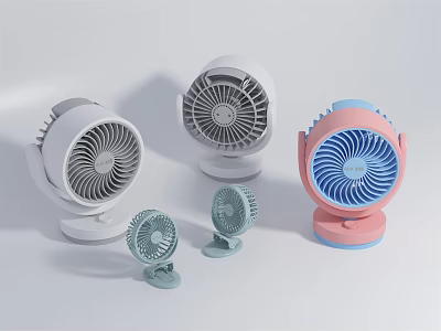Stylish Air Cooler Fans in White Gray Pink with Various Sizes for Home Use 3d model