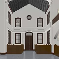 Sacred Church Interior With Wooden Pews Arched Windows And Cross Decoration