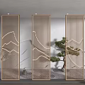 Modern Room Dividers With Mountain Pattern In Zen Inspired Interior Design 3d model