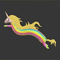 Colorful Unicorn Character With Yellow Mane Rainbow Body Pink Horn Green Hooves In Leaping Pose