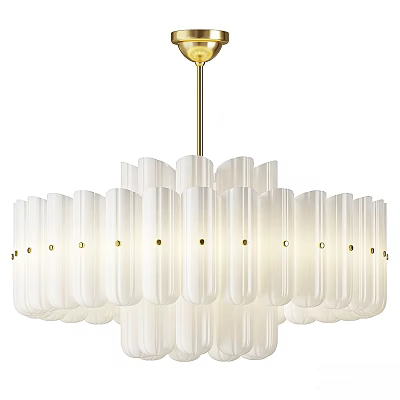 Modern White Chandelier With Gold Finish And Cylindrical Glass Shades For Contemporary Interiors 3d model