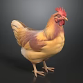 Realistic Rooster With Red Comb And Yellow Brown Feathers Standing On Dark Background