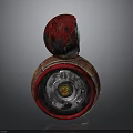 SpiderMan Themed Red And Black Spherical Figure With Central Emblem And Bottom Structure