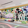 Open Interactive Zone With Anime Character Posters And Colorful Floor Design 3d model