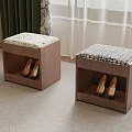 Modern Wooden Storage Stools with Patterned Fabric Seats for Shoe Storage in Home Entryway