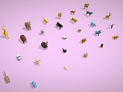 Colorful Various Animal Characters From Games And Movies On Pink Background 3d model