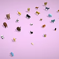 Colorful Various Animal Characters From Games And Movies On Pink Background