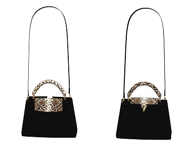 Stylish Black Bags With Gold Accent Snake Pattern Handle And Long Shoulder Strap 3d model