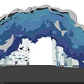 Modern Wavy Design Archway With Blue White Illuminated Features And Decorative Interior