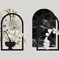 Stylish Arched Wall Decor with Botanical Patterns Butterflies White Flowers Vases and Shell Like Decor