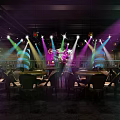 Modern Bar Interior With Colorful Stage Lights Tables And Comfortable Chairs