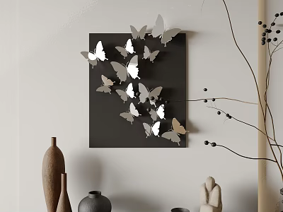 Modern 3D Butterfly Wall Decor With Black Background And Silver White Design 3d model