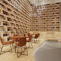Book Art Library Space With Spiral Bookshelves Central Sculpture And Hanging Decor