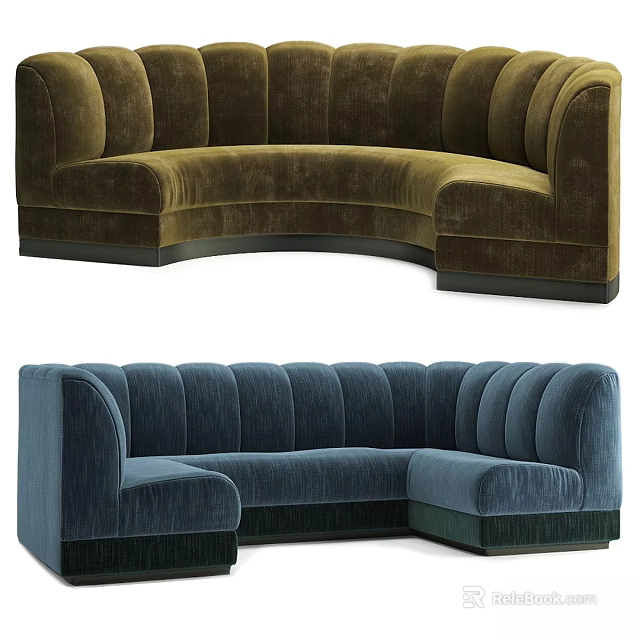 Curved Double Sofa Featuring Luxury Velvet Fabric Tufted Details And Dark Wooden Base 3d model 