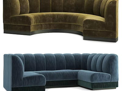 Curved Double Sofa Featuring Luxury Velvet Fabric Tufted Details And Dark Wooden Base 3d model
