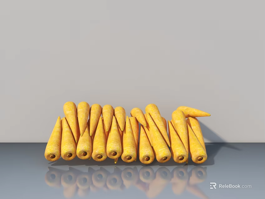 Yellow Plastic Hangers Arranged Together on Gray Background with Reflection 3d model 