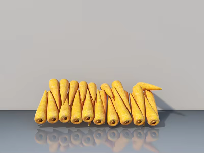 Yellow Plastic Hangers Arranged Together on Gray Background with Reflection 3d model