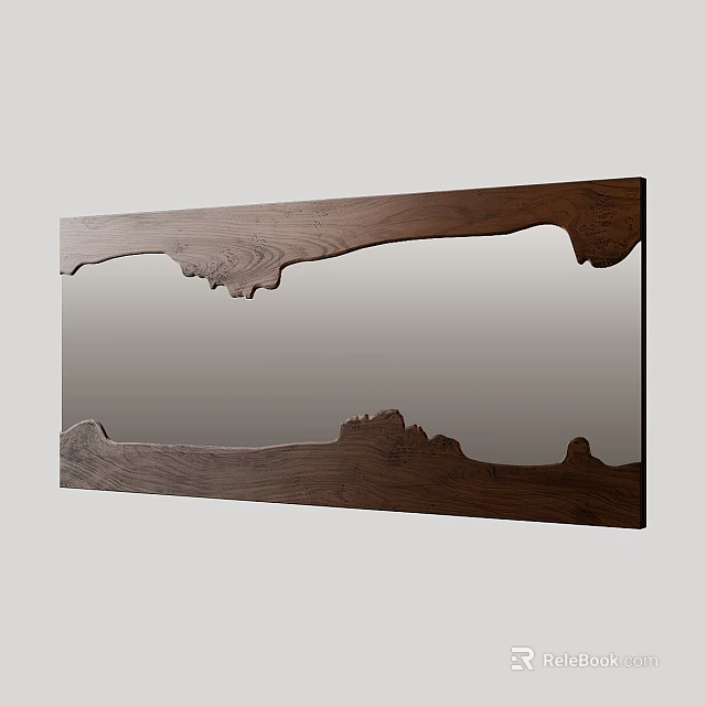 Modern Mirror With Walnut Wooden Frame And Irregular Natural Edge Design 3d model