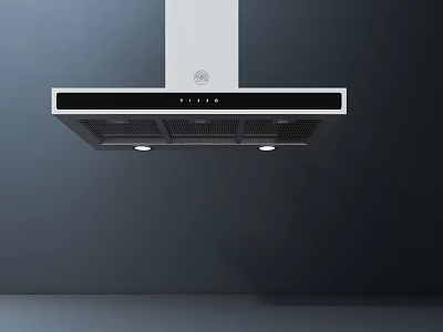 Sleek Stainless Steel Kitchen Range Hood With Black Panel And Built In Lights 3d model