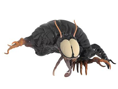 Black Insect Like Creature With Large White Eyes Orange Legs And Open Mouth 3d model