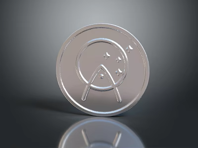 Detailed Shiny Silver Circular Coin With Balance Symbol And Stars 3d model