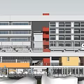 Modern School Building With Colorful Facade Sport Facility Greenery And Landscaped Lawn