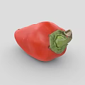 Single Fresh Ripe Red Pepper With Green Stem On Gray Background 3d model
