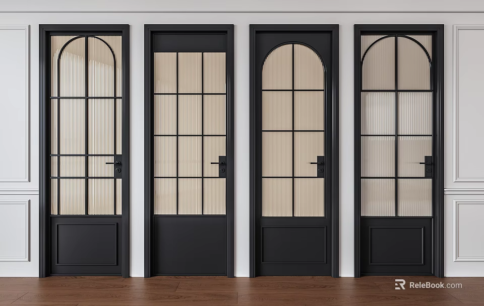 Modern Black Casement Doors With Various Glass Panel Interior Designs 3d model 