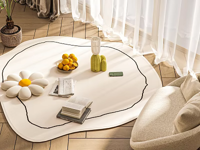 Flower Shaped Rug In Cozy Living Room With Decor Items 3d model