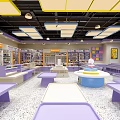 Colorful Pet Supply Store Interior With Purple Blue Decor Display Shelves And Round Table