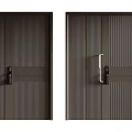 Modern Security Door Dark Brown Vertical Stripes Design With Electronic Lock And Handle 3d model