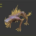 Pink Spiked Lizard Like Creature With Sharp Teeth Claws And Yellow Spines 3d model