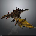 Fantasy Dragon Character With Red Horns Yellow Red Wings And Open Mouth