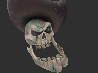 Intricate Skull Sculpture With Dark Hat And Green Accent Details 3d model