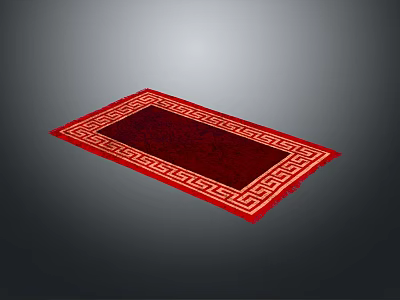 Red Square Area Carpet With Classic Geometric Border Design For Home Decor 3d model