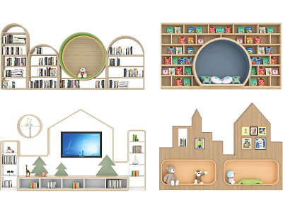 Creative Shaped Decorative Cabinet With Bookshelves Toys Plants And TV 3d model