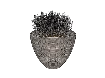 Bonsai Potted Plant with Woven Texture Pot and Slender Dried Grass 3d model