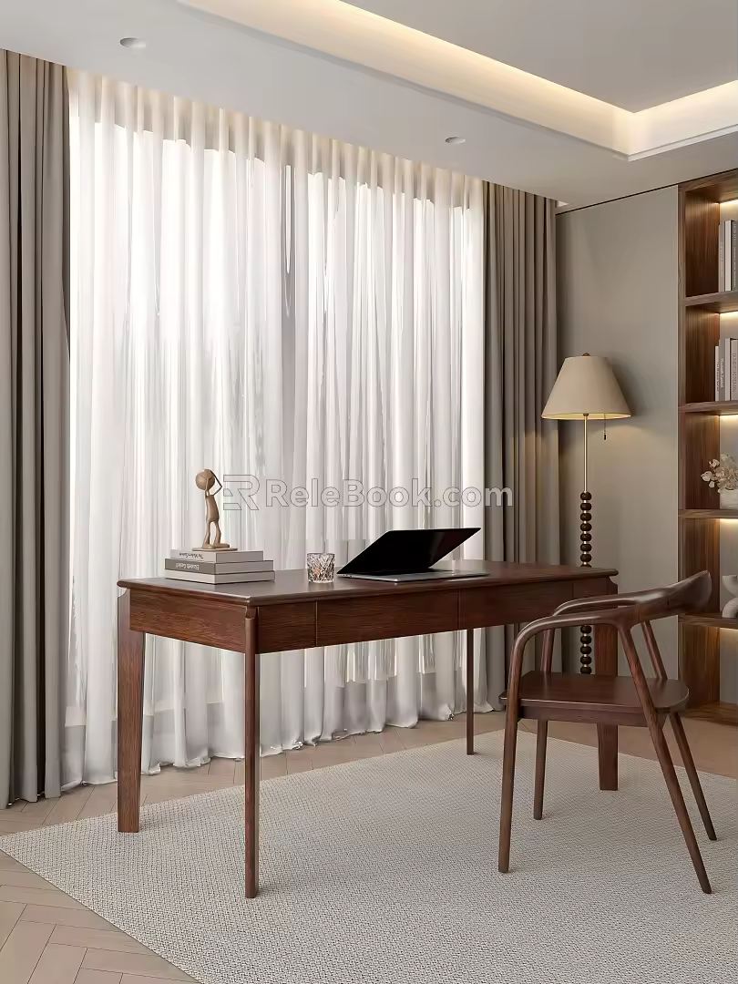 Modern Quiet Ancient Style Desk and Chair 3d model