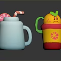 Cute Light Blue And Yellow Red Cups With Candy Cane And Lemon Decorative Lids