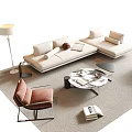 Beige L Shaped Sofa And Round Marble Coffee Table Set With Floor Lamp Grey Rug