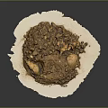 Natural Animal Bone Fragments With Brown Powder On White Paper Surface