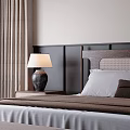 Modern Elegant Bedroom Interior With White Pendant Lamp Headboard Wooden Wardrobes And Bench