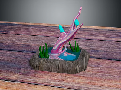 Decorative Household Item Featuring Wooden Base Blue Water Green Grass Decor And Pink White Structure 3d model