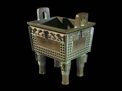 Antique Bronze Furniture With Square Body Intricate Carvings And Four Legs 3d model
