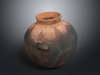 Ancient Handcrafted Clay Vase Sculpture Carving With Rustic Patterns And Handle 3d model