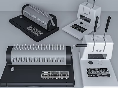 Black And White Binding Machines With Various Styles And Coil Punching Mechanisms 3d model