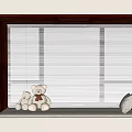 Cozy Bay Window Seat With White Blinds Teddy Bears And Brown And White Cushions